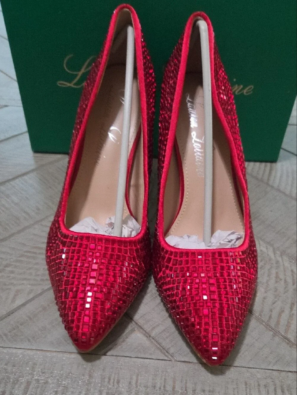 Lauren Lorraine Red Sequin Pointed-Toe Stiletto Heels